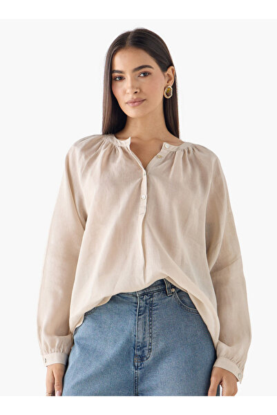 FAV بلوزة من الفيسكوز بياقة صينية وأكمام طويلة