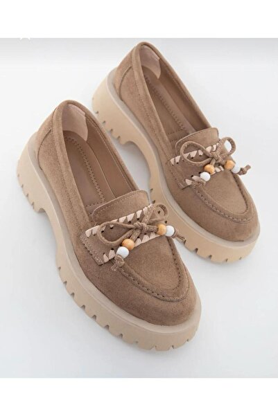 KS KADİR SARAÇ Thick Sole Suede with Ribbon Women's Loafer Mocassin