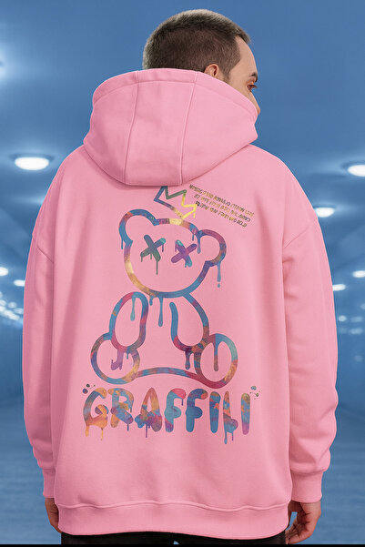 CLASSY.MODA Hanorac „Bărbați supradimensionat cu glugă Graffiti colorat Urs c...