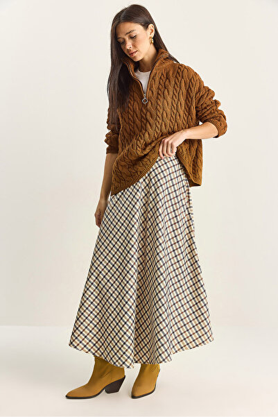 Bianco Lucci Women's Plaid Patterned Long Skirt De251112 60283838