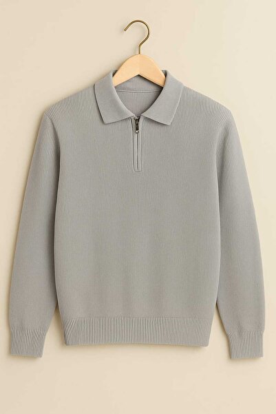 ZMODA SOFT Polo Neck Zipper Striped Old Money Knitted First Quality Soft Long Sleeve Men's Sweater