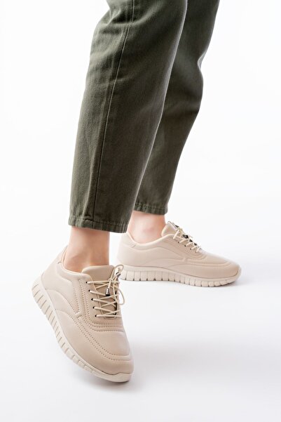 Zerenyus Zri̇n-504 Beige Lace-Up Orthopedic Daily Women's Sports Shoes