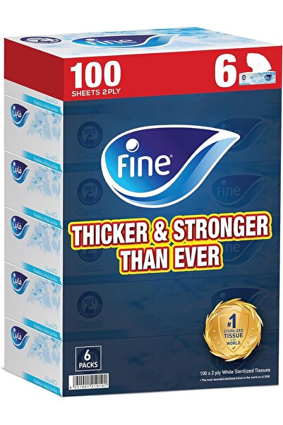 FINE Sterilized Facial Tissues - Pack Of 6 Boxes, 86 Sheets x 2 Ply, White