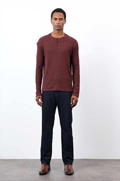 Antioch Burgundy Corded Fabric Button Collar T-Shirt
