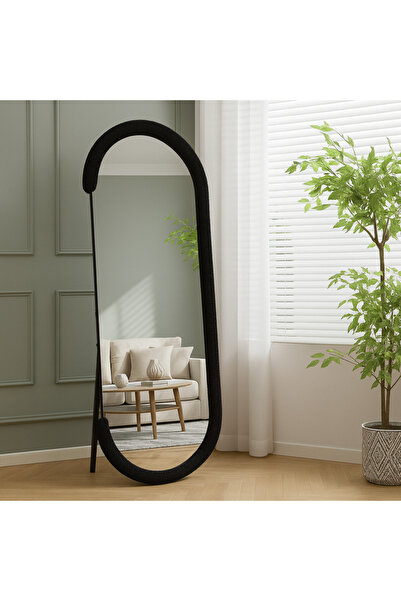 Ebticar Half-Round Black Bouclé Mirror