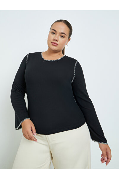 Styli Plus Size Knit Top with Contrast Stitching