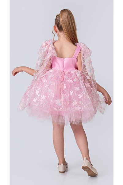 Mnk Baby&Kids Βραδινό φόρεμα για κορίτσια με μοτίβο λουλουδιών M00736 ΡΟΖ