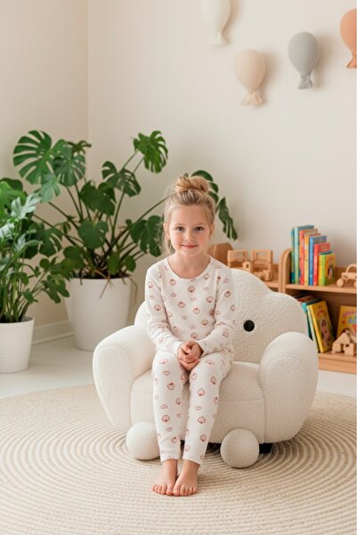 LİLA İÇ GİYİM طقم بيجامة بناتي بأكمام طويلة من إنترلوك مع نمط مطبوع