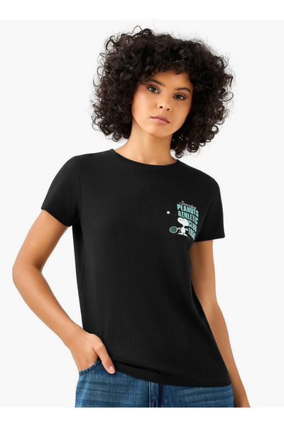 SP Characters Regular Fit Cotton T-shirt with Snoopy Print