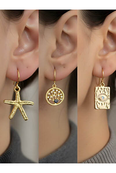 TURBİJ طقم أقراط نسائية مكون من 3 قطع مع رمزات عصرية