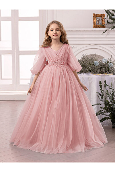 Take Two By Styli Pink Mesh Lace Detail Balloon Sleeve Dress