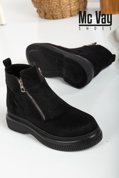 Mc vay Shoes Cizme și ghete pentru femei Lisa 002 din piele intoarsa neagra cu fermoar elegant