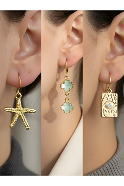 TURBİJ طقم أقراط نسائية مكون من 3 قطع مع رمزات عصرية