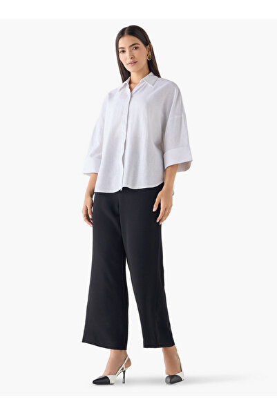 FAV Linen Blend Drop Shoulder Shirt with 3/4 Sleeves