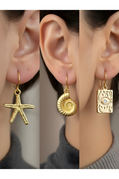 TURBİJ طقم أقراط نسائية مكون من 3 قطع مع رمزات عصرية