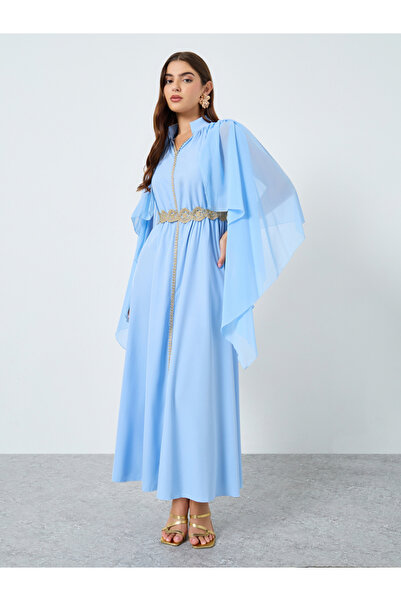 Take Two By Styli Lace Detail Asymmetric Cape Maxi Dress