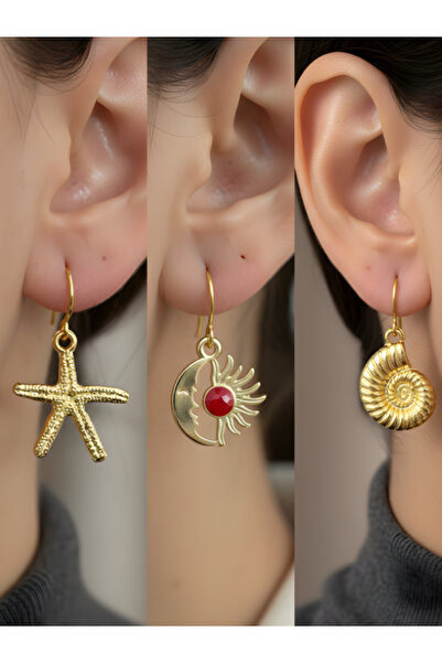 TURBİJ طقم أقراط نسائية مكون من 3 قطع مع رمزات عصرية