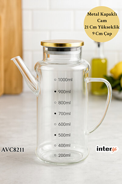 İnterlife وعاء زيت دائري الشكل من الزجاج البوروسيليكاتي الخفيف والمتين مع غطا...