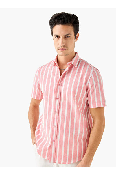 FAV Striped Linen Blend Shirt with Short Sleeves