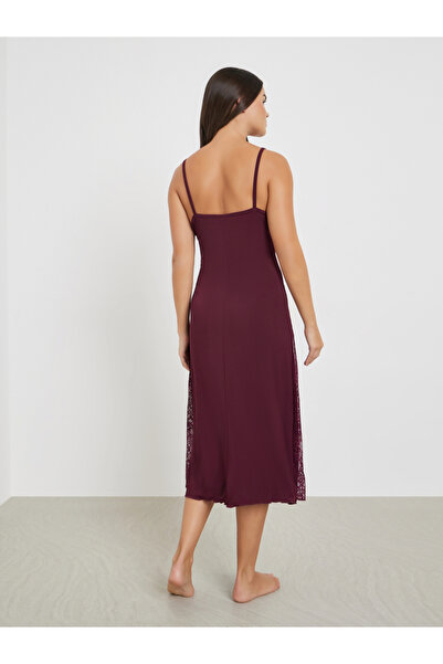 Styli Burgundy Lace Overlay Strappy Slip Dress