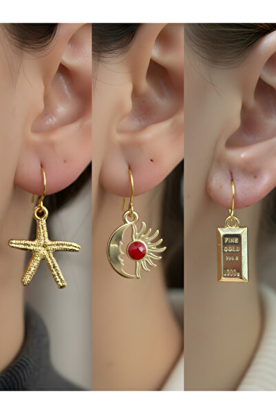 TURBİJ طقم أقراط نسائية مكون من 3 قطع مع رمزات عصرية