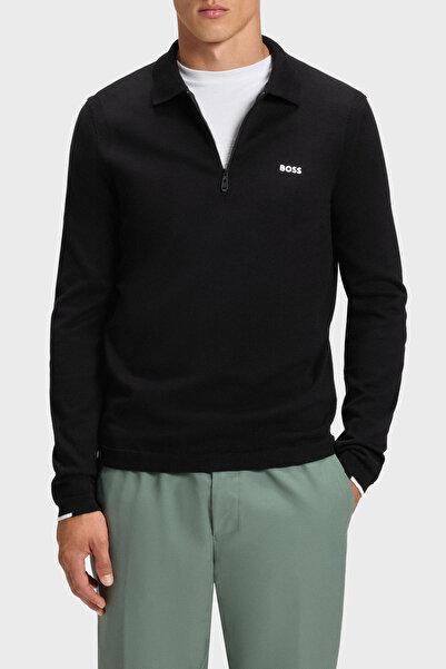 BOSS % 100 Pamuk Regular Fit Yarm Fermuarlı Polo Yaka Kazak Erkek POLO YAKA KAZAK 50551688 001