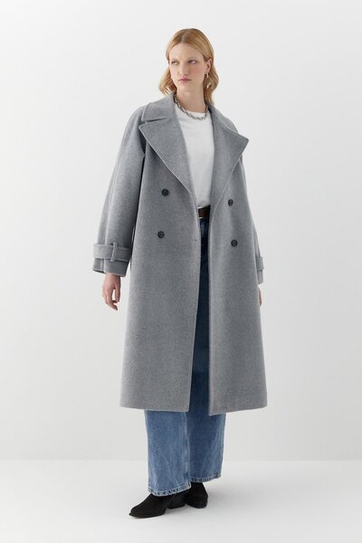 MARKALİSTE Μακρύ παλτό με μανίκια ρεγκλάν γκρι