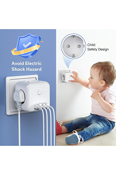 OEM 7-in-1 Cube Power Adapter, 3 Schuko Sockets + 3 USB-A Ports + 1 Type-C Port, with Switch