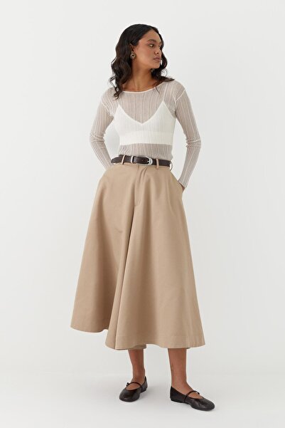 MARKALİSTE Ημιδιάφανο μακρυμάνικο μπλουζάκι κοτλέ εκρού