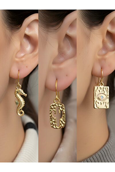 TURBİJ طقم أقراط نسائية مكون من 3 قطع مع رمزات عصرية