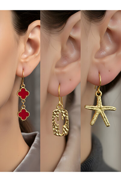 TURBİJ طقم أقراط نسائية مكون من 3 قطع مع رمزات عصرية