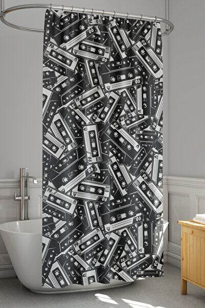 Moud's ستارة حمام، ستارة دش بنمط كاسيت أسود، ستارة حوض استحمام، مع حلقة هدية ...