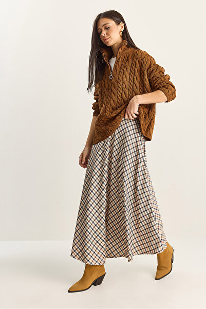 Bianco Lucci Women's Plaid Patterned Long Skirt De251112 60283838