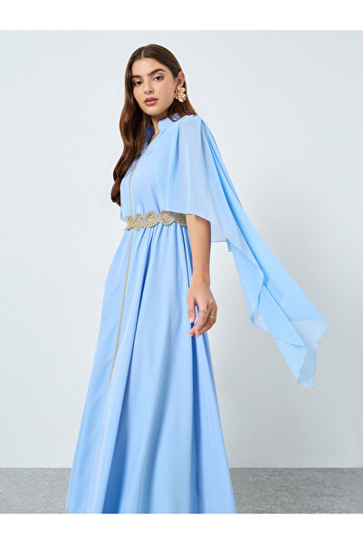 Take Two By Styli Lace Detail Asymmetric Cape Maxi Dress
