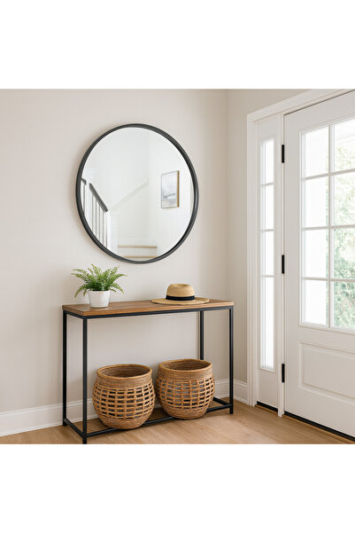 Ebticar Round Wooden Frame Mirror – 80×80 (Black)