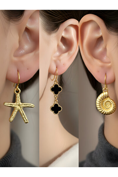 TURBİJ طقم أقراط نسائية مكون من 3 قطع مع رمزات عصرية