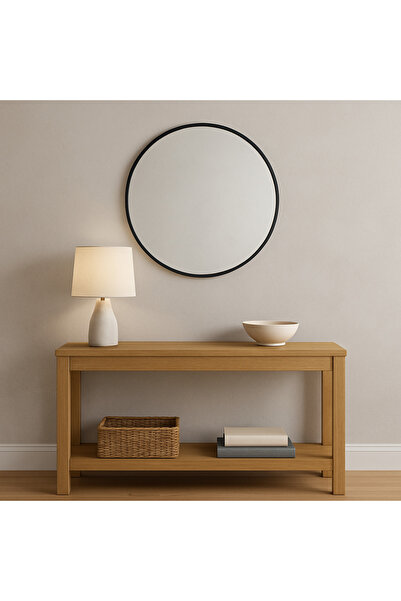 Ebticar Round Wooden Frame Mirror – Black