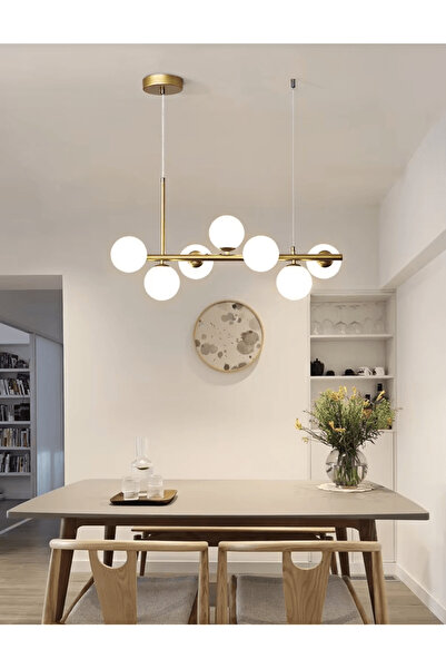 luminastar Candelabru suspendat, 7 globuri albe, soclu G9, culoarea corpului auriu