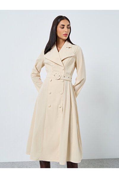 Styli Beige Long Sleeves Blazer Midi Dress