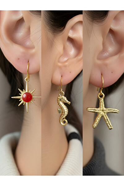 TURBİJ طقم أقراط نسائية مكون من 3 قطع مع رمزات عصرية