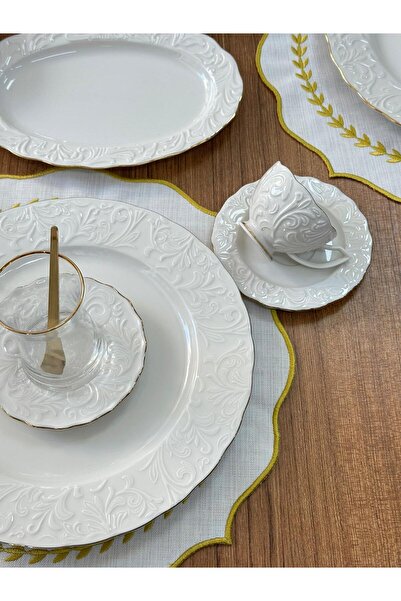 MD MİMOZA DEKOR Breakfast Set 107 Pieces for 12 People Rose / Tea & Coffee Set / Presentation Set