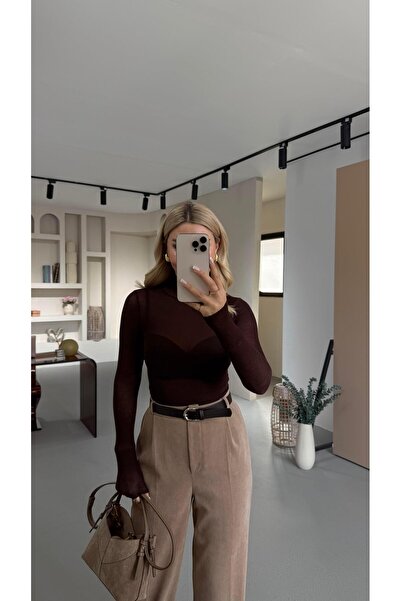 Sezgi Tekin Μπλούζα με ζιβάγκο καφέ διάφανη