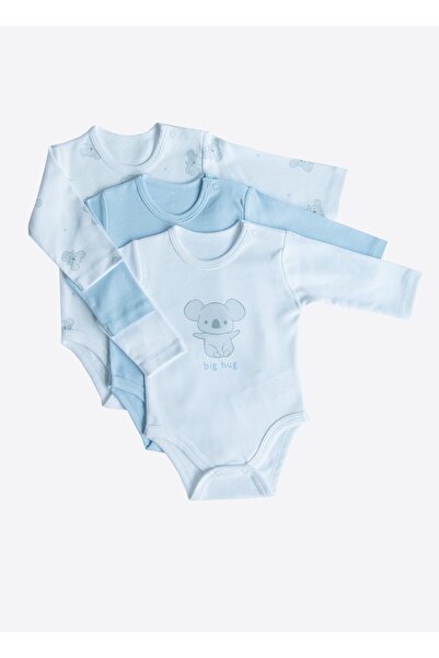kitikate Organic Cute Koala 3-Piece Long Sleeve Bodysuit Blue