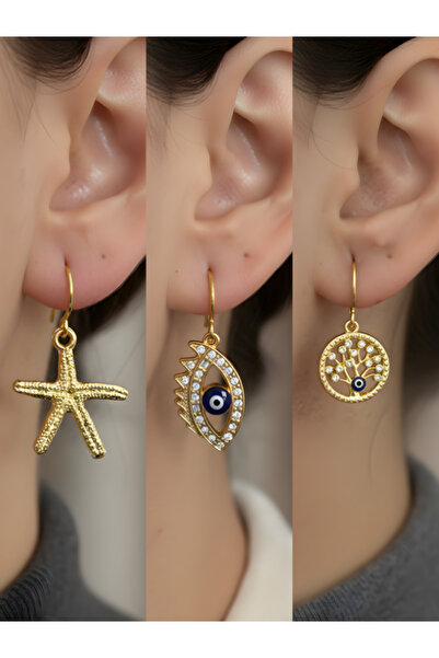 TURBİJ طقم أقراط نسائية مكون من 3 قطع مع رمزات عصرية