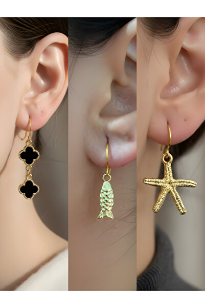 TURBİJ طقم أقراط نسائية مكون من 3 قطع مع رمزات عصرية