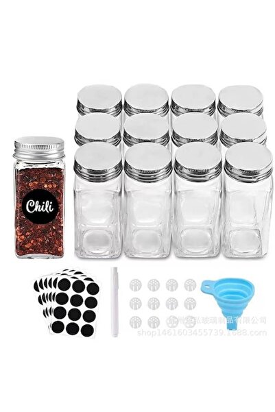 OEM Set of 12 Spice Containers, 120 ml, Aluminum Lid, 4 Accessories, Funnel, Labels, Marker