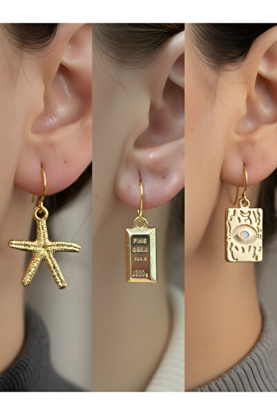 TURBİJ طقم أقراط نسائية مكون من 3 قطع مع رمزات عصرية