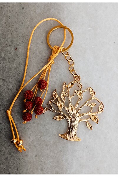 PİRAMİGO شجرة الحياة فنغ شوي وسلسلة مفاتيح معدنية ذهبية ببذور الرودرشيا