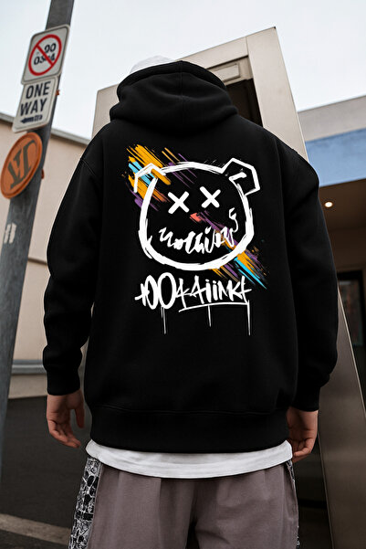 CLASSY.MODA Ανδρικό φούτερ με κουκούλα – Πολύχρωμο Graffiti Bear με τύπωμα ov...