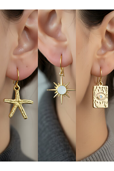 TURBİJ طقم أقراط نسائية مكون من 3 قطع مع رمزات عصرية